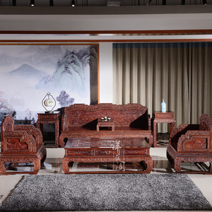 祥蕴阁老挝红酸枝深雕荷花宝座沙发巴里黄檀实木家具仿古客厅组合