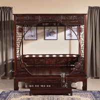 印尼黑酸枝拔步床雕花踏步床1.8米架子床双人床仿红木床卧室家具